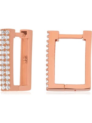 Gümüş Beyaz Taşlı Kare Küpe