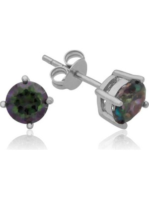 Gümüş 6 mm Mistik Topaz Çivili Küpe