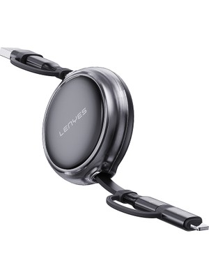 Lenyes LC552 4in1 Usb-A - Type-C + Type-C To Lightning Makaralı Data ve Şarj Kablosu 60W 95CM Siyah