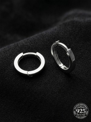 Erdobia 925 Ayar Gümüş Rodyum Kaplama Yuvarlak Unisex Halka Küpe - Çift (2X12MM)
