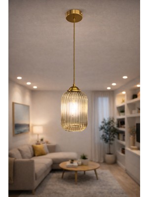 Minimal Lotus One Gold Chrome Sarkıt Cam Avize