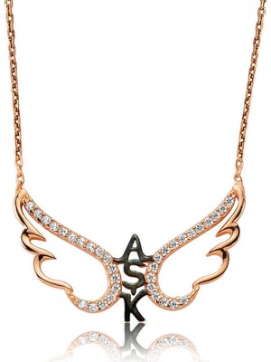 925 Ayar Gümüş Aşk Yazılı Melek Kanadı Kadın Gümüş Kolye