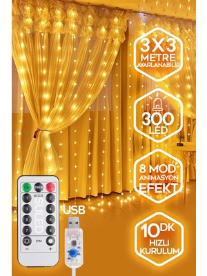 Kulvar AVM 3x3 Perde LED Peri LED USB Li Kumandalı Perde LED Perde LED