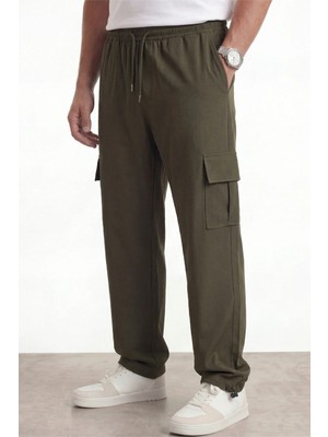 Veleno Erkek Haki Paraşüt Kumaş Kargo Cepli, Ayarlanabilir Paça Klipsli, Baggy Pantolon
