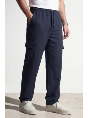 Veleno Erkek Lacivert Paraşüt Kumaş Kargo Cepli, Ayarlanabilir Paça Klipsli, Baggy Pantolon