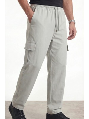 Veleno Erkek Gri Paraşüt Kumaş Kargo Cepli, Ayarlanabilir Paça Klipsli, Baggy Pantolon