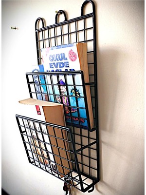 Go Dekor 2 Gözlü Dekoratif Ince 3 Kancalı Kitaplık Dergilik Duvar Askılı Raf