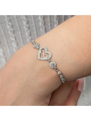 Gümüş Kalp Sonsuzluk Kadın Su Yolu Bileklik