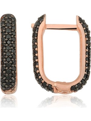 Gümüş Çift Taraflı Siyah Taşlı J Bayan Küpe