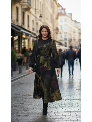 Misswhence 39842 Siyah Desenli Cupro Elbise