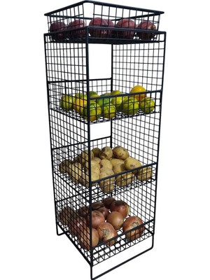 Go Dekor 85X30 Çok Amaçlı Duvara'da Asılabilen 3 Gözlü 1 Adet Sepetli Sebzelik ve Meyvelik (Yeni) Tel Raf