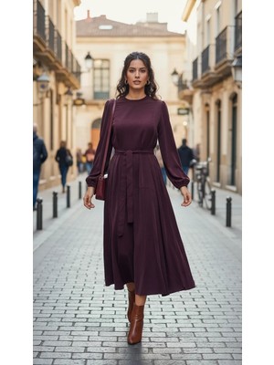 Misswhence 39842 Cupro Elbise Bordo