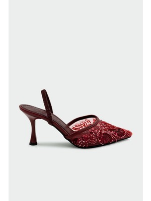 Laminta Faby Payet Taş Işleme Detaylı Bordo Kadın Topuklu Ayakkabı