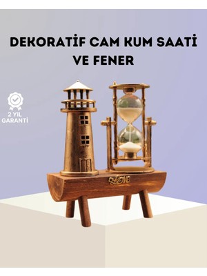 Kullanışlı Dekoratif Ahşap Kum Saati ve Deniz Feneri Figürlü Masa Süsü – Şık ve Fonksiyo