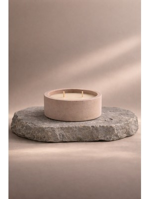 Lethe Studio Design Dekoratif Bej Kase Mum 2 Fitilli Kokulu Soya Mum Minimal Ev Dekoru