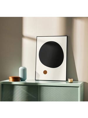 Rosaart Metal Çerçeveli Gerçek Camlı Tablo-Minimal Soyut Geometrik Tablo-Daire Tasarım Duvar Tablosu