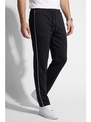 Veleno Erkek Siyah Boydan Biyeli Beli Lastikli Baggy Eşofman Altı