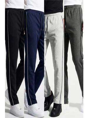 Veleno Erkek 4'lü Avantajlı Paket Boydan Biyeli Beli Lastikli Baggy Eşofman Altı
