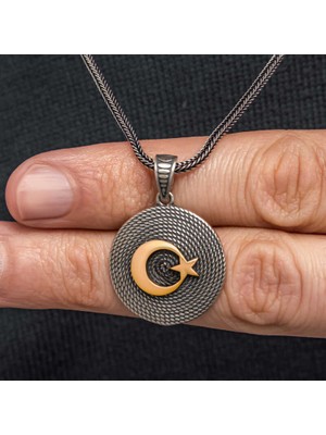 Gümüş Ay Yıldızlı Erkek Kolye