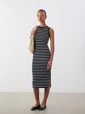 Lc Waikiki Yeni Sezon Bisiklet Yaka Çizgili Bodycon Elbise