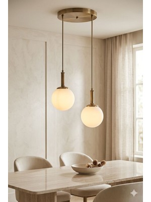 Mars Concept 2'lü Eskitme Metal Gövde Beyaz Küre Cam Sarkıt Avize