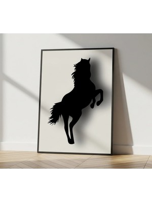 Rosaart Modern Siyah At Silüeti, Ahşap Çerçeveli Poster –minimalist At Modern Duvar Dekoru - Dijital Baskı
