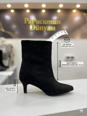 papucumun dünyası Kısa Topuk  Yarım Kadın Çizme Süet ve Kroko Deri