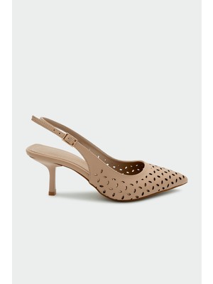 Laminta Punch Lazer Kesim Nude Kadın Topuklu Ayakkabı