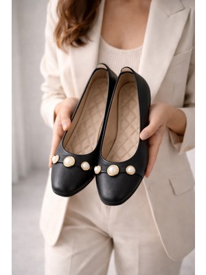 FootFrenzy Mono Kadın Babet Ayakkabı Inci Tokalı – Şık Günlük Kullanım, Konforlu Yumuşak Taban