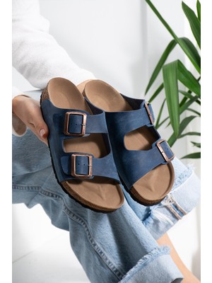 FootFrenzy Milano Çift Bantlı Tokalı Terlik | Rahat Taban Günlük Yazlık Sandalet - Terlik