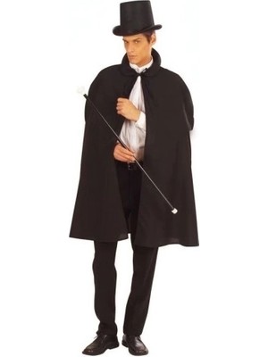 Nexgen Siyah Sihirbaz Pelerini ve Sihirbaz Şapkası - Yetişkin Boy