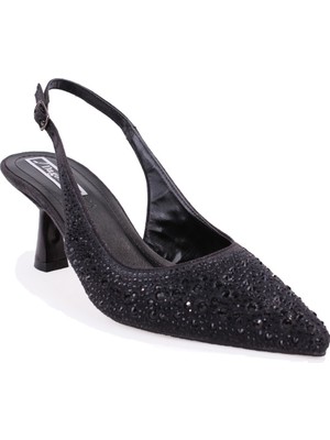 Dagoster DZA07-1240A87 Siyah Taşlı 7 cm Ince Topuklu Abiye Kadın Ayakkabı