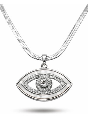 Nexgen Paslanmaz Çelik Nazar Göz Kolye Model 4 – Zirkon Taşlı Parlak Tasarım | Kararmaz Kadın Kolyesi