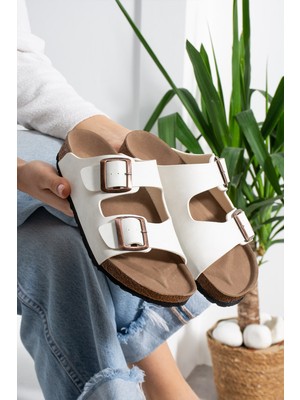 FootFrenzy Milano Çift Bantlı Tokalı Terlik | Rahat Taban Günlük Yazlık Sandalet - Terlik