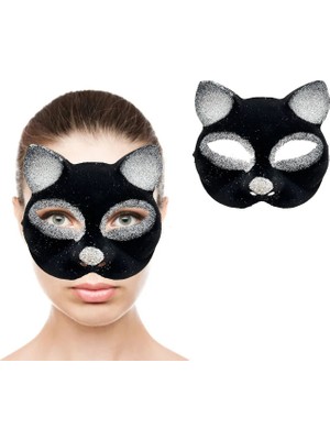 Nexgen Siyah Gümüş Simli Kedi Maskesi
