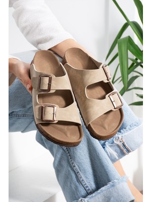 FootFrenzy Milano Çift Bantlı Tokalı Terlik | Rahat Taban Günlük Yazlık Sandalet - Terlik