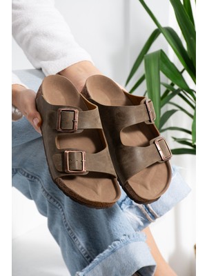 FootFrenzy Milano Çift Bantlı Tokalı Terlik | Rahat Taban Günlük Yazlık Sandalet - Terlik