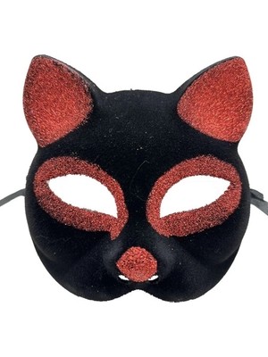 Nexgen Siyah Kırmızı Simli Süet Kedi Maskesi