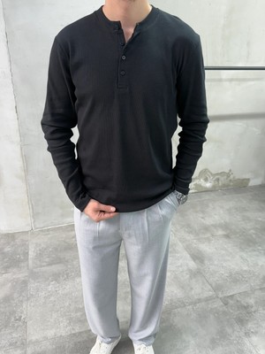 Difransel Jeans Erkek Slim Fit Düğmeli Yaka Fitilli Uzun Kollu  T-Shirt