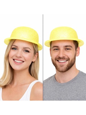 Nexgen Sarı Simli Melon Şapka | Ince Plastik Glitter Yetişkin Parti Şapkası
