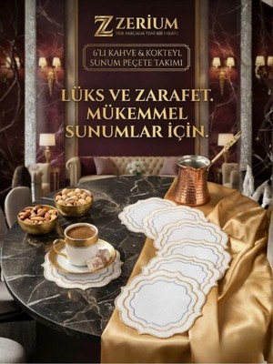Zerium Premium 6’lı Kokteyl ve Kahve Altı Sunum Peçetesi Gold Gümüş Çizgiler Serisi