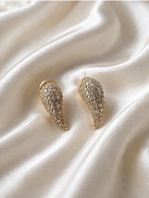 Lia Charm Işıltılı Zirkon Taşlı Damla Küpe - Altın Kaplama Özel Tasarım