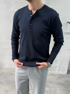 Difransel Jeans Erkek Slim Fit Düğmeli Yaka Fitilli Uzun Kollu  T-Shirt