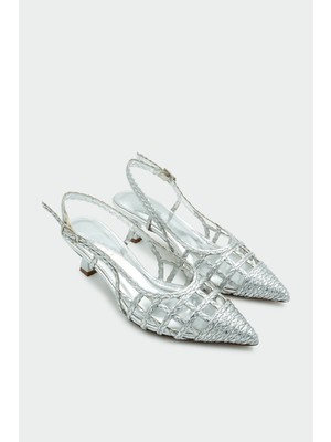 Laminta Wenty Örgü Detaylı Silver Kadın Topuklu Ayakkabı