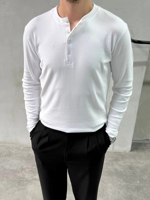 Difransel Jeans Erkek Slim Fit Düğmeli Yaka Fitilli Uzun Kollu  T-Shirt