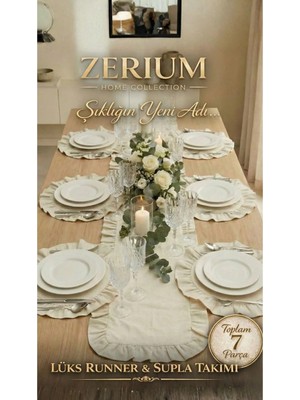Zerium Premıum Ham Keten 7’li Runner ve Supla Sofra & Sunum Çeyiz Seti – Linen Sand Series (Natural)