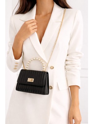 PAR Siyah Zincir Askılı Kadın Omuz & Çapraz Çanta – Şık Kilit Detaylı Abiye Çanta