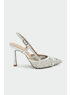 Laminta Mass Işleme Detaylı Silver Kadın Topuklu Ayakkabı