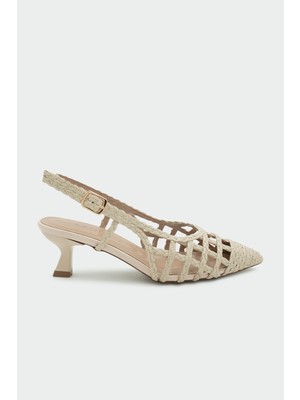 Laminta Wenty Örgü Detaylı Ten Kadın Topuklu Ayakkabı