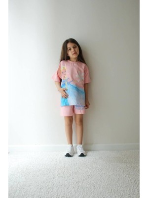 Cg Kids Frozen Elsa Tshirt ve Şort Kız Çocuk Alt Üst Takım Süper Kalite